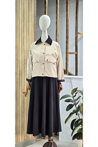 NANTİREA Velvet Collar Cream Short Trench Coat