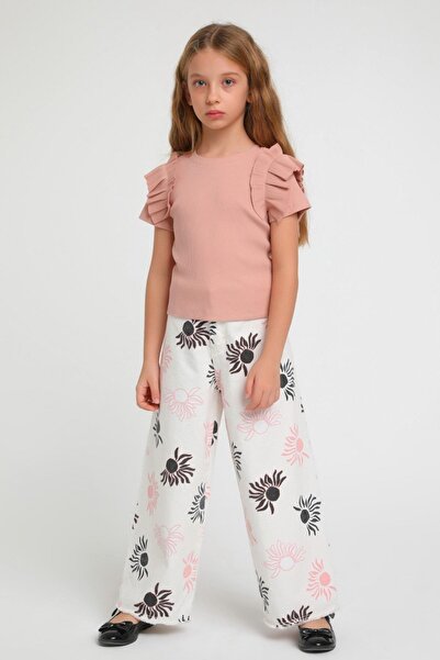 Escabel Girl's Ruffled Sleeve Ribbed Knit Bodysuit 35773 Powder