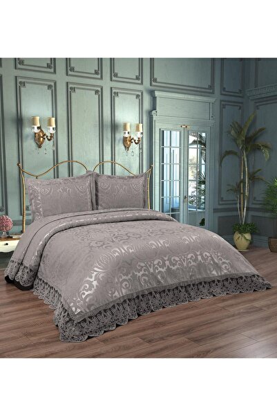 Lady London Elizabeth Nakışlı Şönil 3 Parça Çift Kişilik Yatak Örtüsü- Taş Rengi