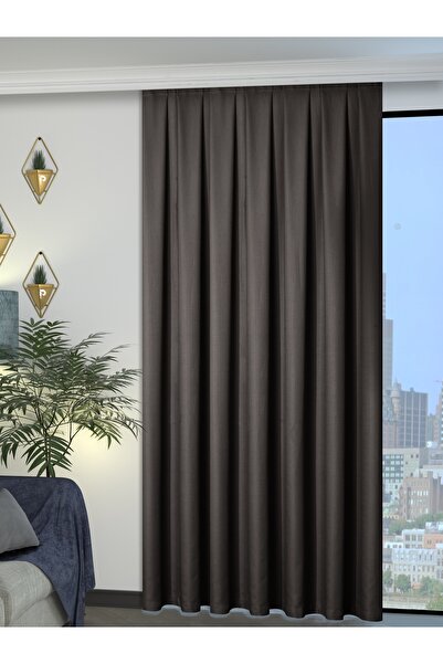 Perle 1/2 Pleated Linen Textured Anthracite Modern Background Curtain – No Ironing Required