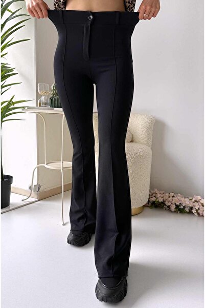 glanour Women's Black High Waist Shaping / Sculpting Flared Leg Stretch Fabric Palazzo Pants