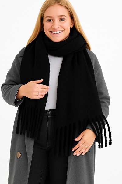 ZERAMİNE Women's Winter Tassel Scarf |   Soft Textured Thick Shawl - Soft Boucle Scarf - Pasta Model