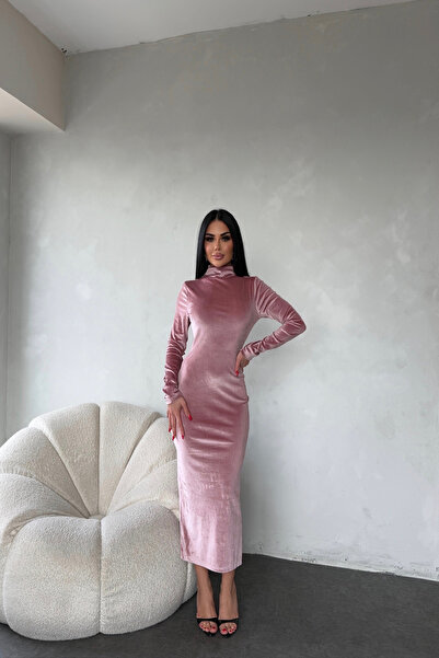 LİLA İSTANBUL Φόρεμα με ζιβάγκο ντραπέ σε ροζ βελούδο χρώμα
