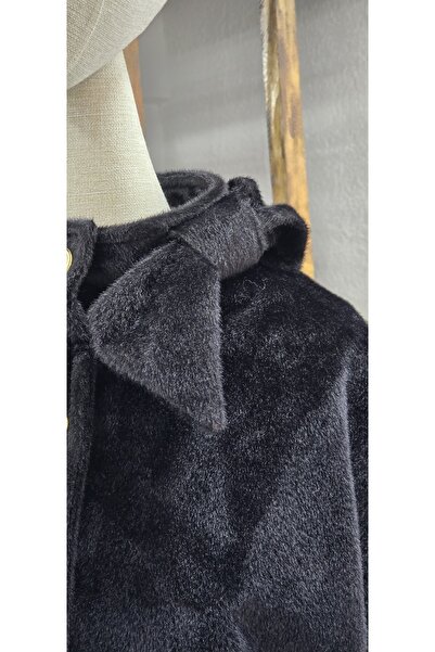 NANTİREA Plush Buttoned Jacket with Bow Detail at the Collar