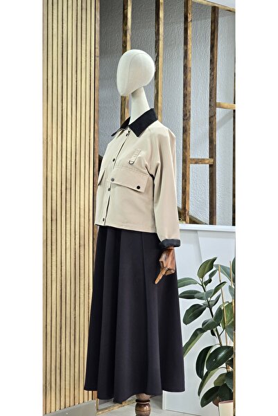 NANTİREA Velvet Collar Cream Short Trench Coat