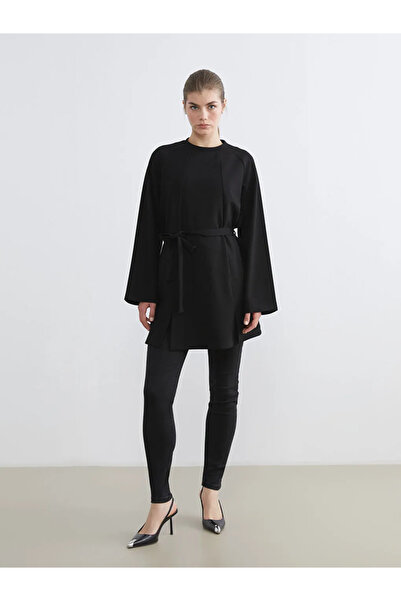 LC Waikiki LCW Modest Siyah Bisiklet Yaka Kadın Sweatshirt Tunik