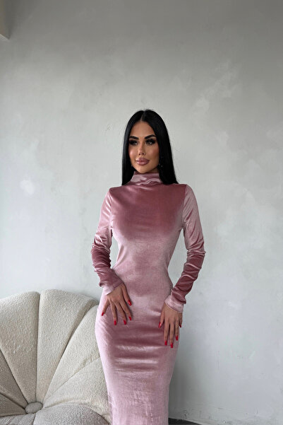 LİLA İSTANBUL Φόρεμα με ζιβάγκο ντραπέ σε ροζ βελούδο χρώμα