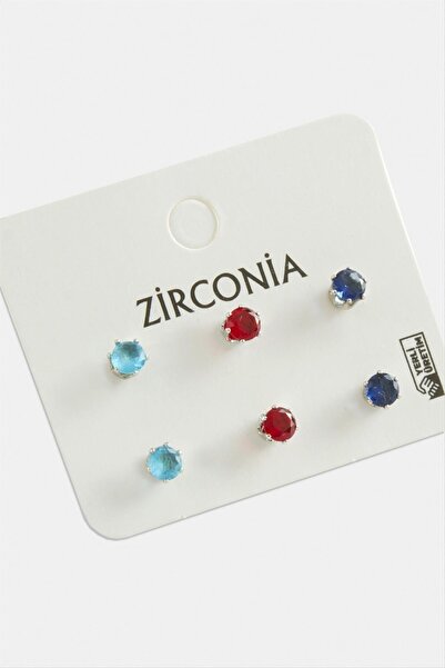 ZERO LAND Nrzsnt 6 Pcs Round Zircon Single Stone (235838) Earrings-Silver Color