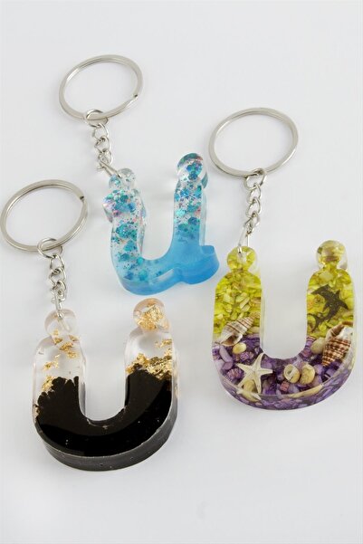 ZERO LAND سلسلة مفاتيح من الإيبوكسي بحرف U (170221) - ملونة