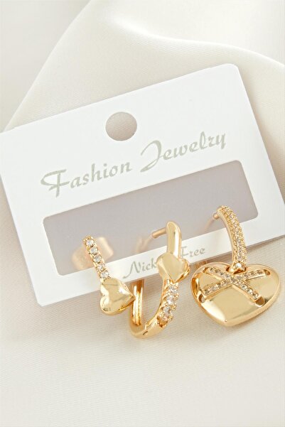 ZERO LAND Nrzsnt 3 Pcs Heart Zircon Stone (02044) Earrings-Silver Color