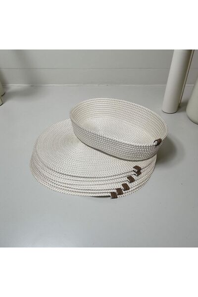 myistasyon "tarzınızı evinize yansıtın" 7 Piece Oval Jute Placemat / American Service Lux Presentation Plate Mat + Basket