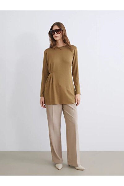 LC Waikiki Lcwaikiki Basic Khaki Crew Neck Drawstring Women's Tunic