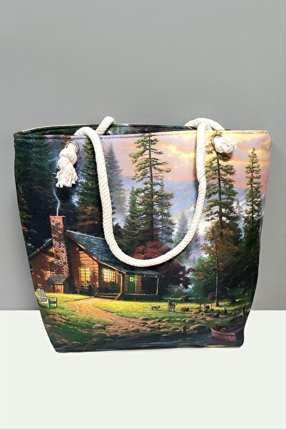 Ayena Moda NRZSNT Чанта за плаж с дърво мотив (124956) - зелена