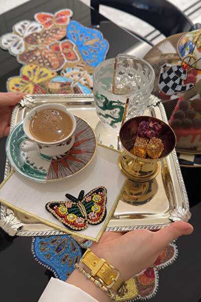 bibashka Kelebek işlemeli tasarım el işleme 2li kokteyl peçete