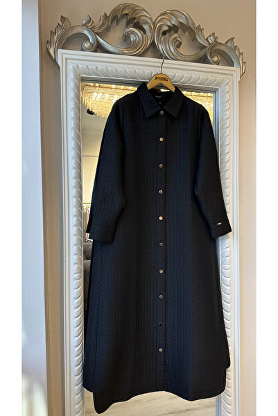 Invee Patterned Quilted Overcoat with Snap Closure - Black