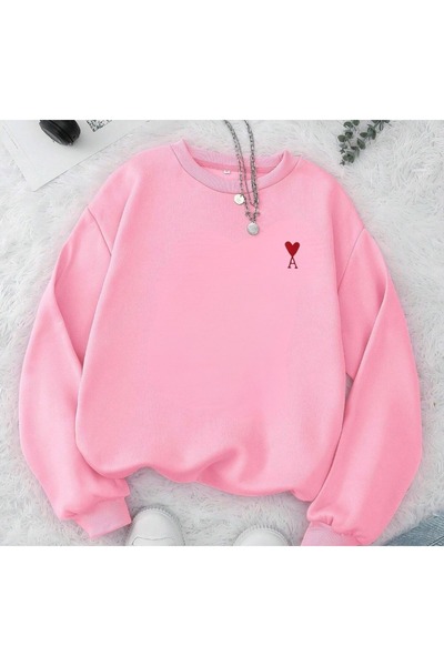 OVER HEAD Hanorac pentru femei A Heart Printed guler rotund Swea tricou