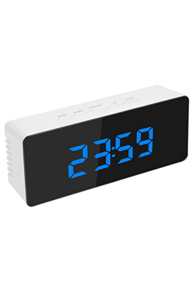 MRG Digital LED Clock with Mirror M1162, Thermometer, Blue Display