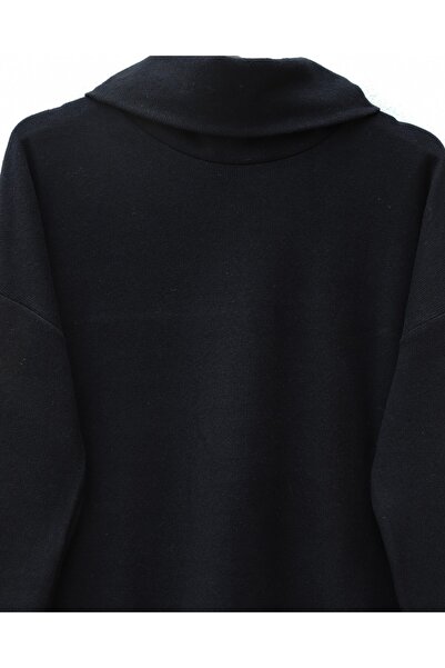 Modamorfo Turtleneck Slit Ribbed Knit Tunic - Navy