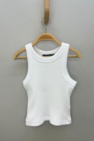 Cuties Girl's 5-14 Years Old Halter Neck Ribbed Knit Crop 4180 White