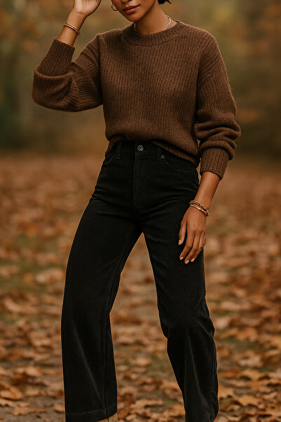 Pissos Women's Wide Leg Trendy Velvet Trousers