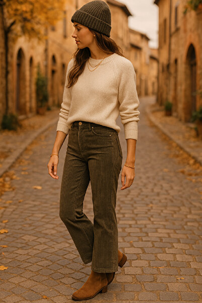 Pissos Women's Wide Leg Trendy Velvet Trousers