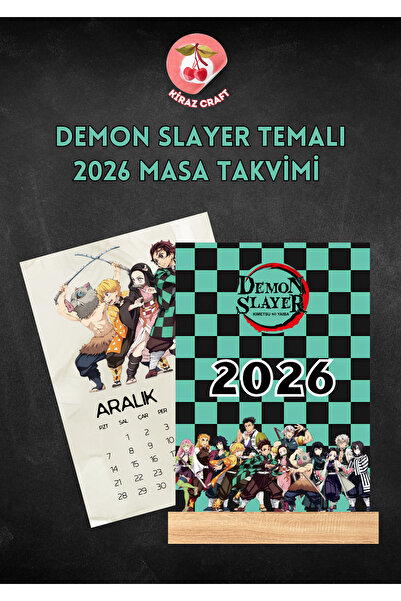 Kiraz Craft Demon Slayer Temalı 2026 Masa Takvimi Ahşap Standlı Calender –