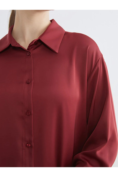 LC Waikiki Lcw Modest Burgundy Satin Women's Shirt Tunic