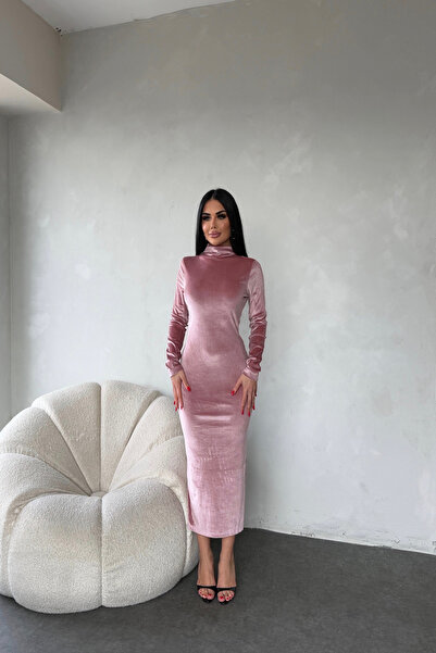 LİLA İSTANBUL Φόρεμα με ζιβάγκο ντραπέ σε ροζ βελούδο χρώμα