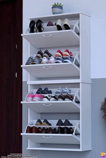 Lina Vella Home UMAY' 2 Li Asma Kapı Önü 72 x 156 x 25,5 cm’ lik 4 Düşer Kapak 8 Göz Bölmeli Ayakkabılık