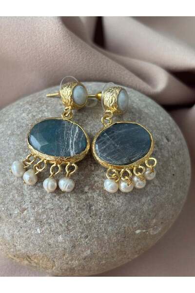 BuinJewellery İnci Sarkıtlı Labradorit Küpe