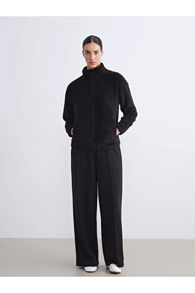 LC Waikiki LCWAIKIKI Βασική Μαύρη Γυναικεία Ζακέτα με Όρθιο Γιακά από Λούτριν...