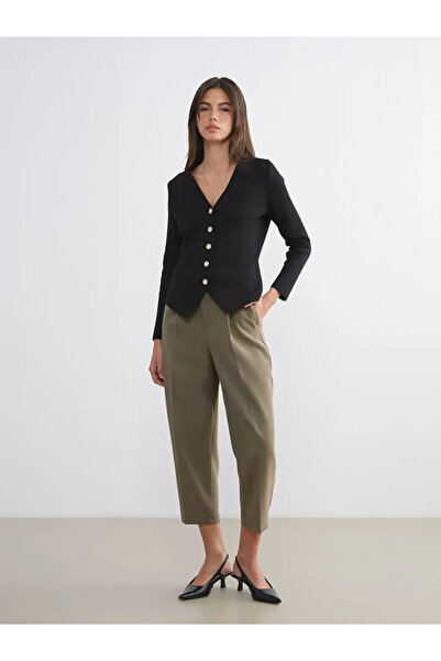 LC Waikiki Cardigan de tricotaj pentru femei LCW Vision negru cu decolteu în V