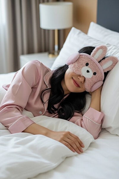 CAŞ DEKORASYON Pembe Renk Ayıcıklı Peluş Uyku Bandı