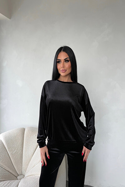 LİLA İSTANBUL Crew Neck Double Velvet Suit Black Color