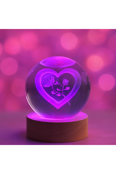 ALYTECH Kalp ve Gül Figürlü LED Işıklı Usb Bağlantılı Renk Değiştiren 3D Cam ...