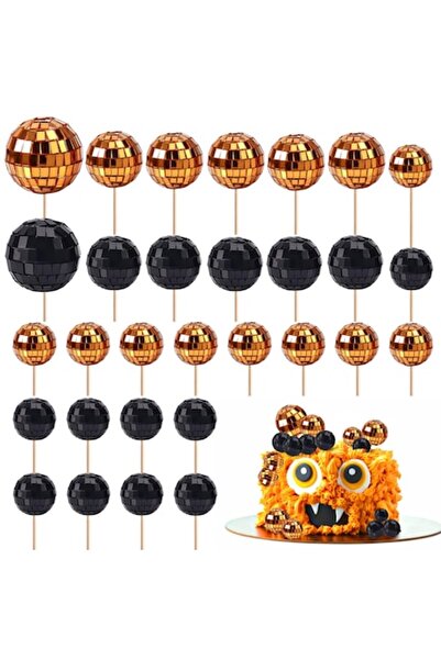 PEUTIER Decorațiuni pentru tort, set de 30, globuri disco portocalii și negre...