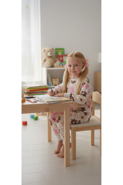 Arya Nisa Kids Girl's Fleece-Lined Cotton Cream Color Pink Daisy Printed Pajama Set