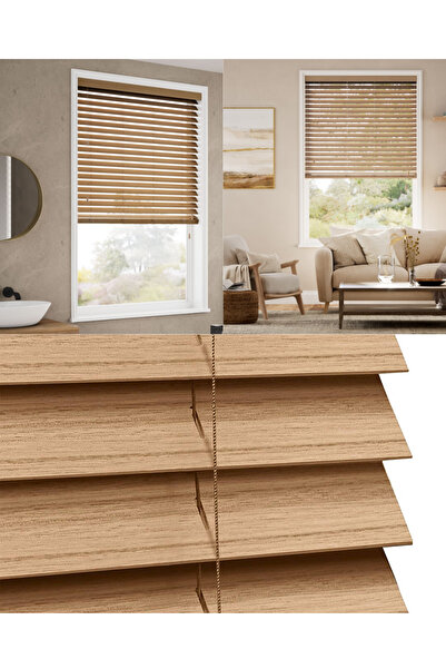 YS PERDE TASARIM Wooden Blinds %100 Doğal Ahşap Jaluzi Perde 50mm,Alüminyum K...