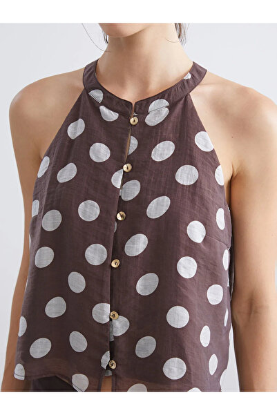 LC Waikiki Lcw Vision Brown Halter Neck Polka Dot Blouse