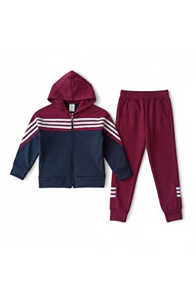 esmacamoda Girls' Tracksuit Set Bordo Navy Blue Color Model