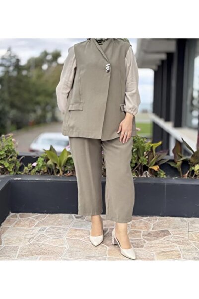 Tığ Triko Crochet - Knitwear Single Button Vest Trouser Set Tkm-5033