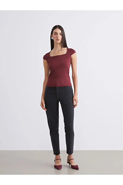 LC Waikiki Soulife Burgundy Square Neck Blouse