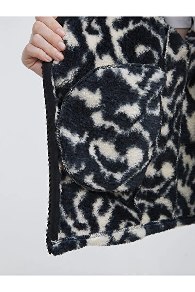 LC Waikiki Lcwaikiki Basic Black Mock Neck Patterned Women's Plush Cardigan