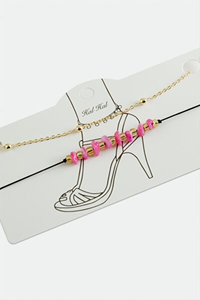 ZERO LAND Nrzsnt 2 Pieces Broken Natural Stone (05543) Chain Anklet-Pink