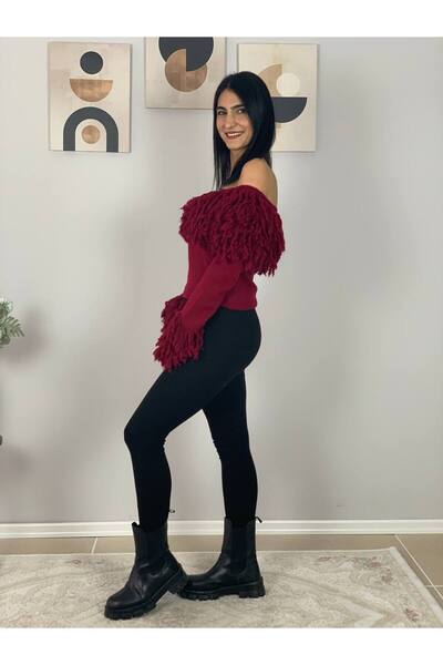 YusGos Women's Tasseled Madonna Collar Knitwear Sweater