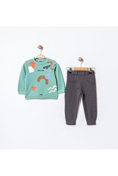 YUSALİ Geometric Pattern Printed 2-Ply Paddywear, Casual 100% Cotton Boys' Set