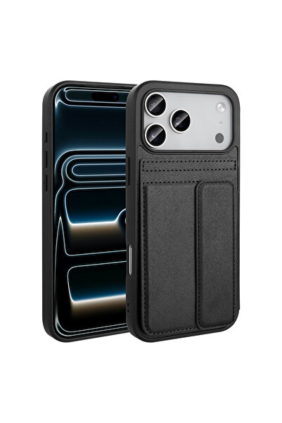Kipgsm İphone 17 Pro Max Uyumlu Kılıf Deri Dikişli Kartlıklı İçi Kadifeli Kar...