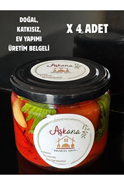 Aşkana Közlenmiş Kapya Biber 300g x 4 Adet - Ev Yapımı Katkısız Köz Biber Kon...