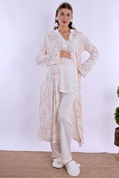 ByLohusa Effortt Powder/Ecru Maternity Pajama Set with Dressing Gown