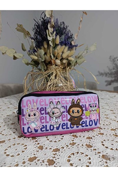 Gekan Geantă pentru stilou de dimensiuni mari, cu model Labubu, cu două compartimente